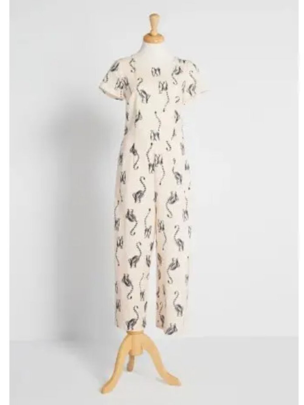 Modcloth Pale Pink Short Sleeve Jumpsuit with Black Lemur Print Size Medium